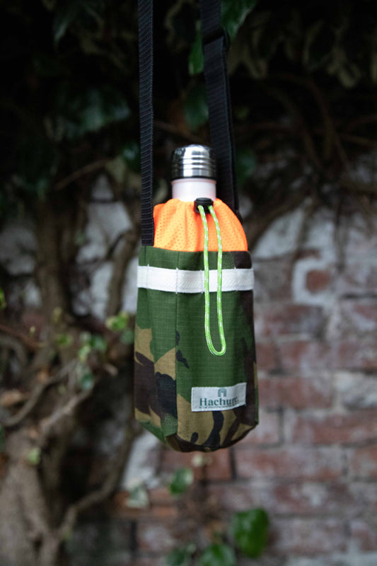 Camo and neon orange Hachure Bottle bag
