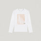 Hachure Long sleeve white t-shirt with orange hachure print on the front