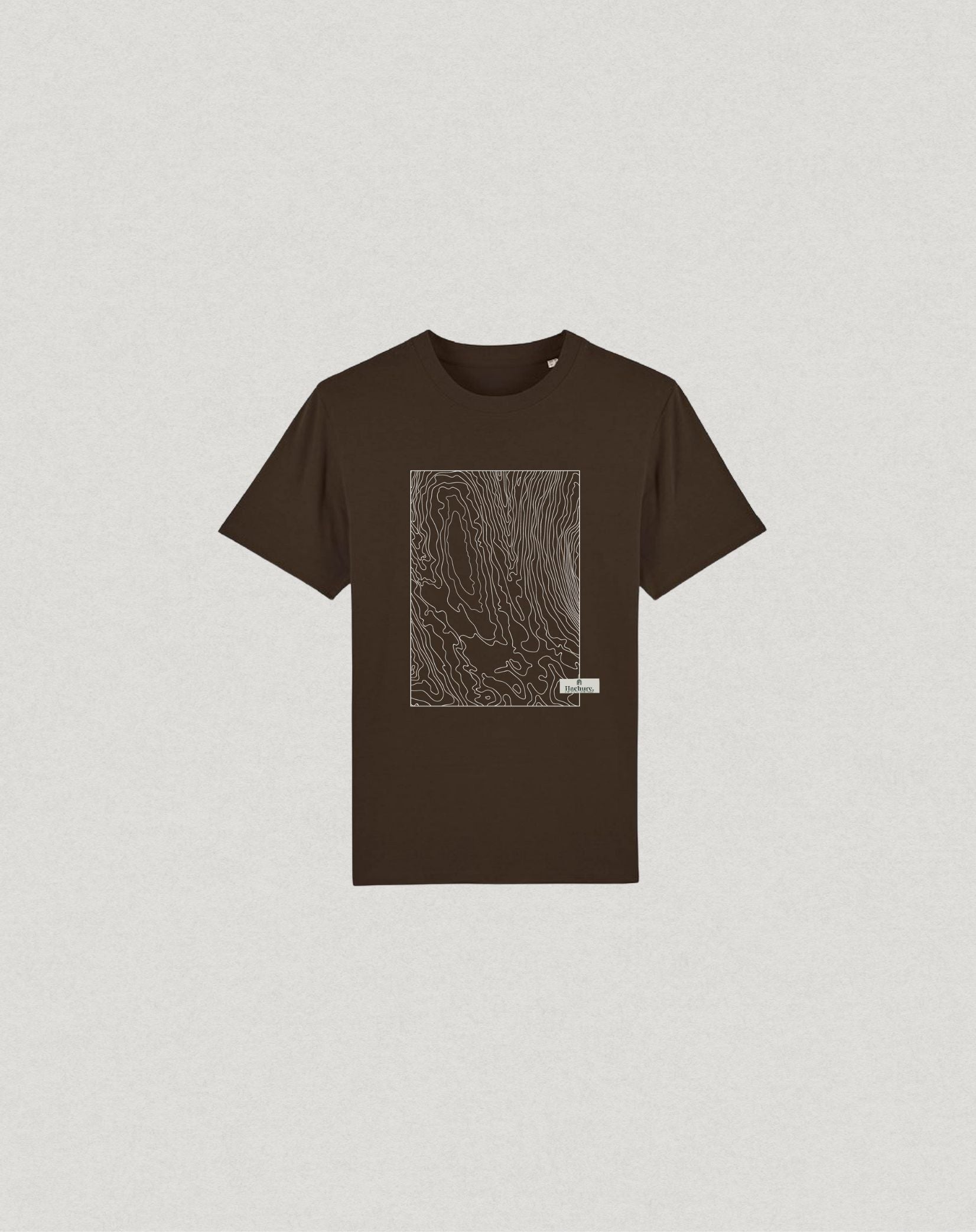 Hachure brown t-shirt with white hachure print on the front