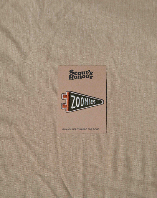 Iron on patch for pets saying Zoomies