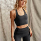 Woman wearing Hachure Fern Crop Top recycled polyester