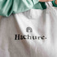 Close up of printed logo on Hachure tote bag