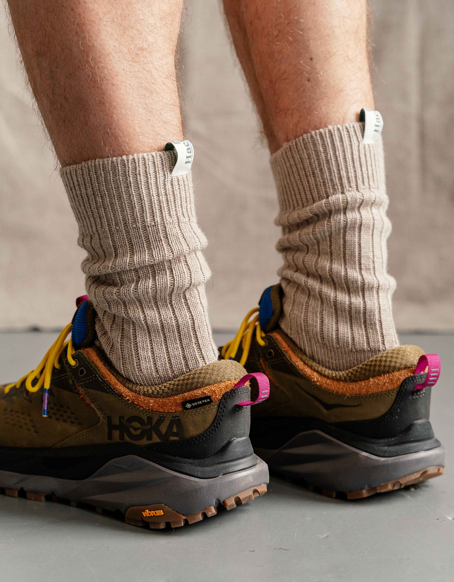 Hachure Hike and Trek wool socks worn with outdoor shoes
